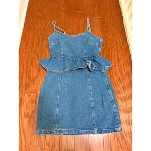 Steve Madden Gisela Denim Peplum Mini Dress Aruba Blue Size 4 NEW